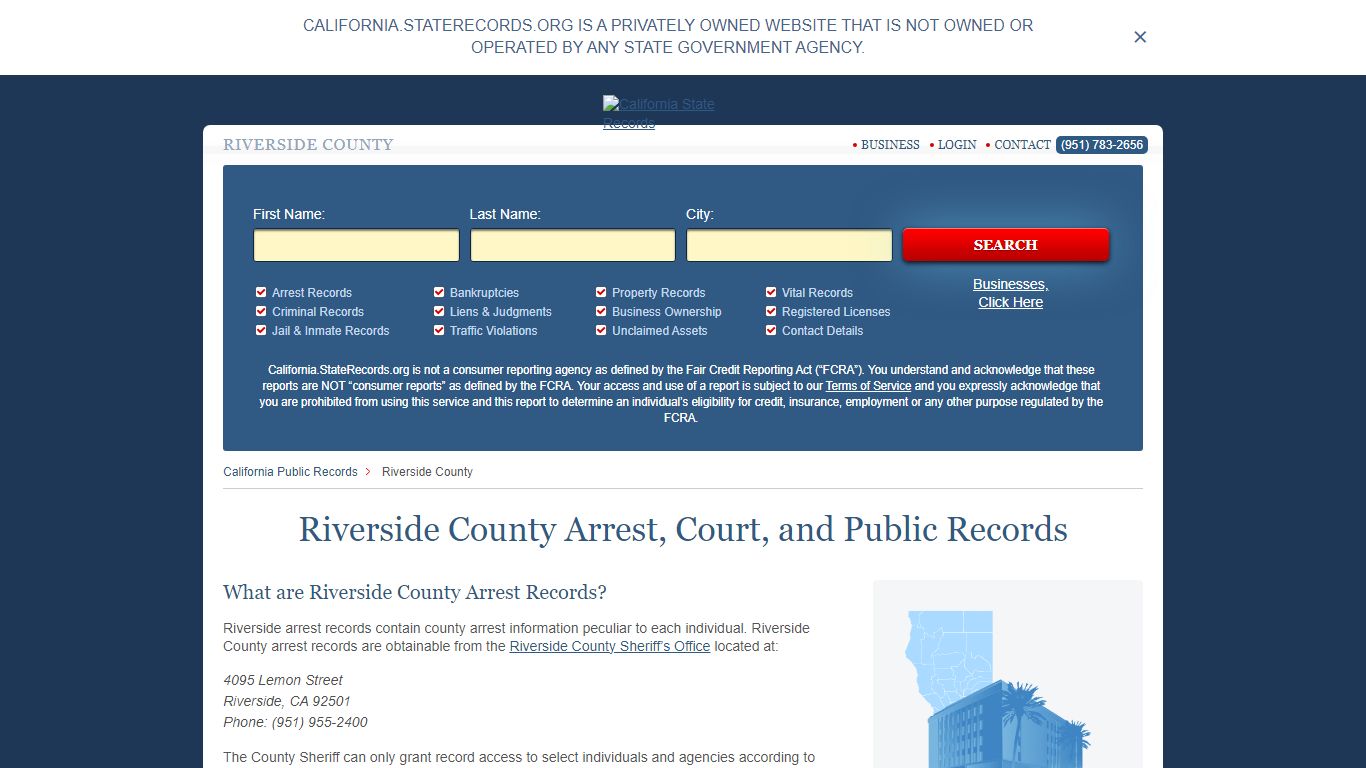 Riverside County Arrest, Court, and Public Records