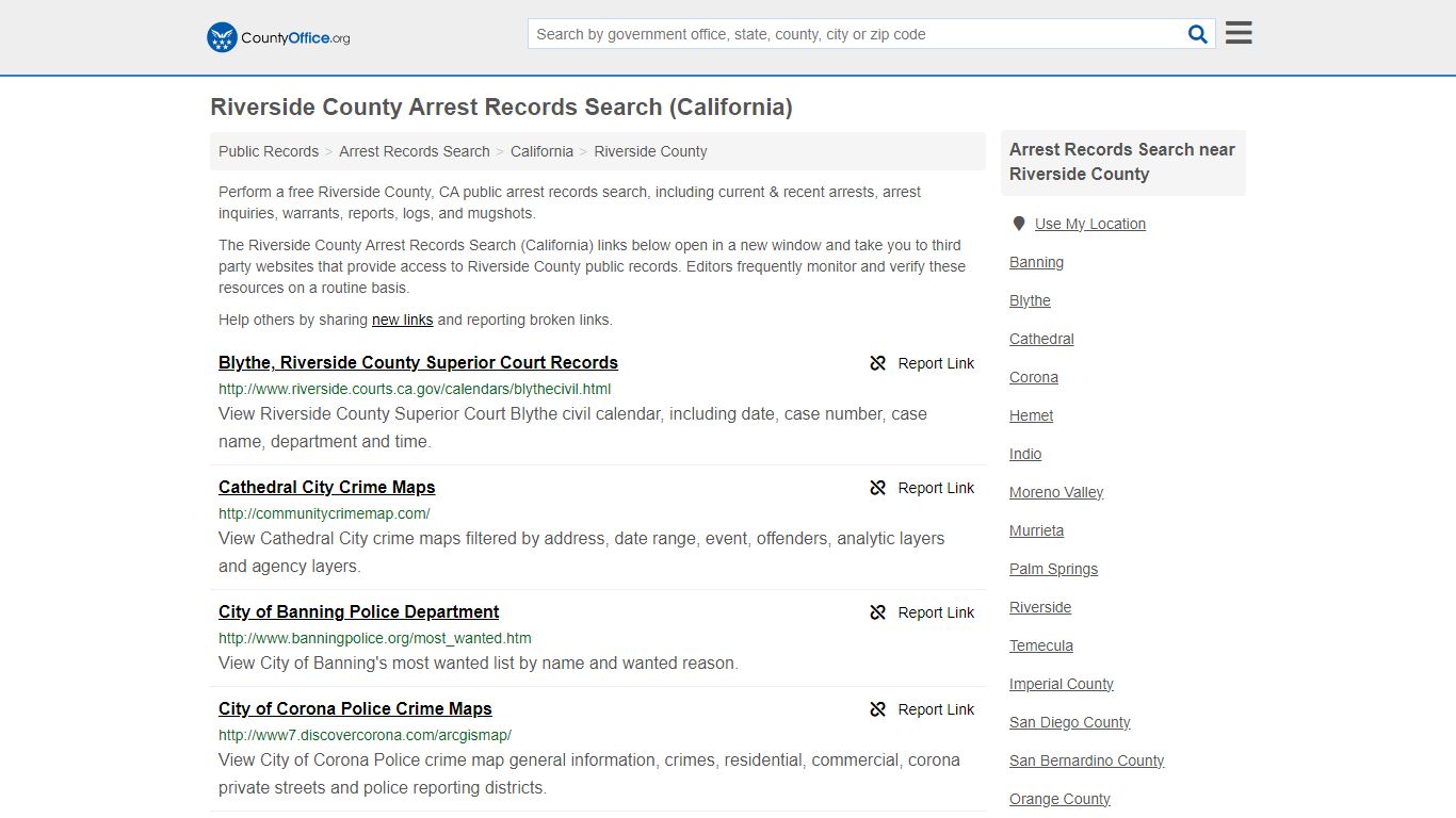 Riverside County Arrest Records Search (California) - County Office